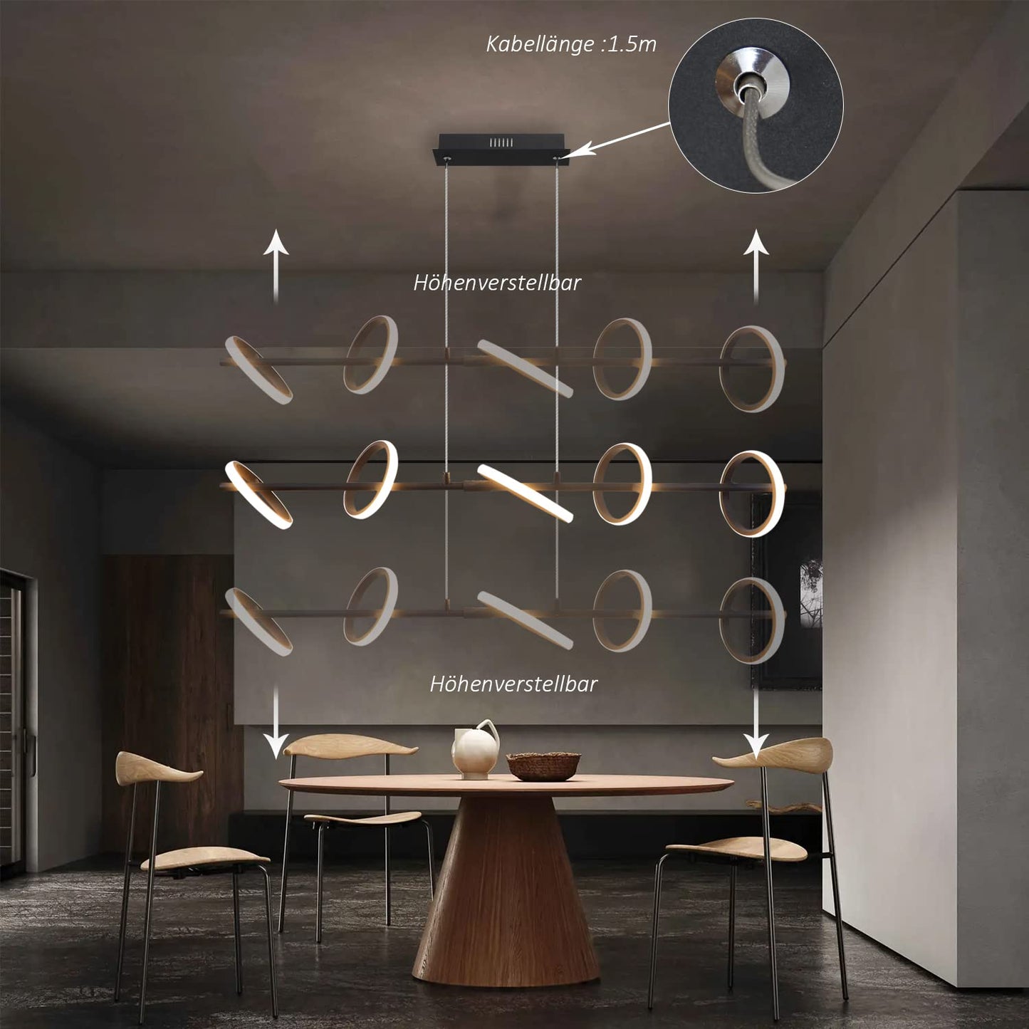 ZMH LED Pendelleuchte Esstisch Hängelampe Schwarz Esszimmerlampe Modern Dimmbar Esstischlampe mit Fernbedienung 42W Ring Hängeleuchte 150CM Höhenverstellbar Wohnzimmer Pendellampe für Esszimmer