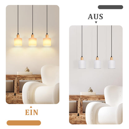 ZMH Pendelleuchte Esstisch Hängelampe Holz - Esszimmerlampe Vintage E14 Hängeleuchte Weiß Esstischlampe Rustikal hängend Pendellampe Stoffschirm für Restaurant Küche Wohnzimmer Arbeitszimmer