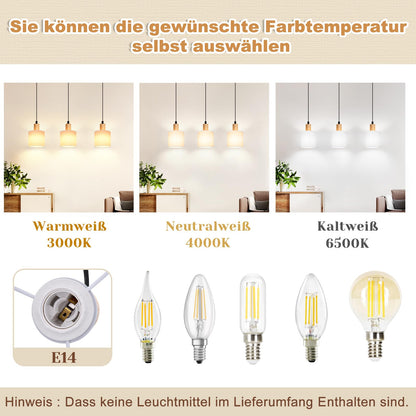 ZMH Pendelleuchte Esstisch Hängelampe Holz - Esszimmerlampe Vintage E14 Hängeleuchte Weiß Esstischlampe Rustikal hängend Pendellampe Stoffschirm für Restaurant Küche Wohnzimmer Arbeitszimmer