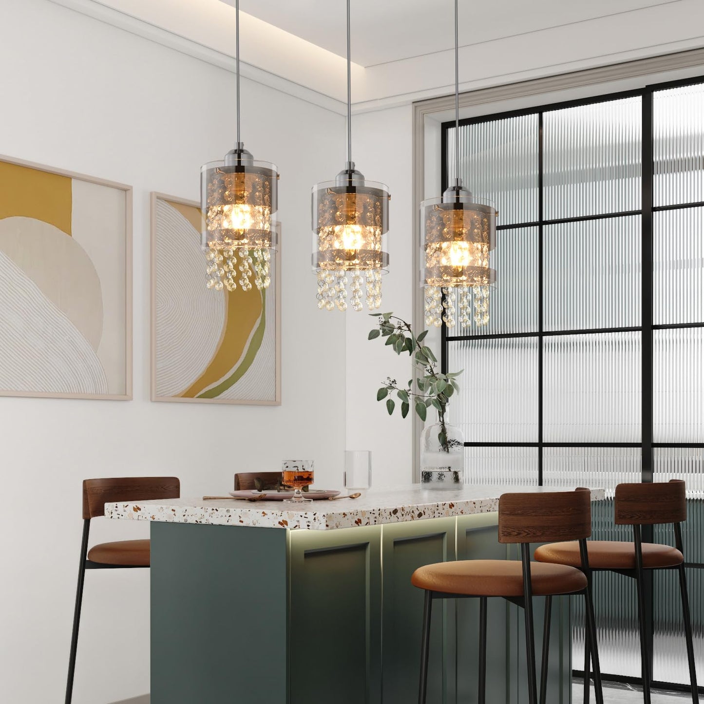 ZMH Pendelleuchte Modern Esstisch Hängelampe: 3 Flammig E27 Glas Hängeleuchte 150CM Max Höhenverstellbar Design Kristall Pendellampe für Wohnzimmer Schlafzimmer Küche Esszimmer Ohne Leuchtmittel