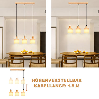 ZMH Pendelleuchte Esstisch Hängelampe Holz - Esszimmerlampe Vintage E14 Hängeleuchte Weiß Esstischlampe Rustikal hängend Pendellampe Stoffschirm für Restaurant Küche Wohnzimmer Arbeitszimmer