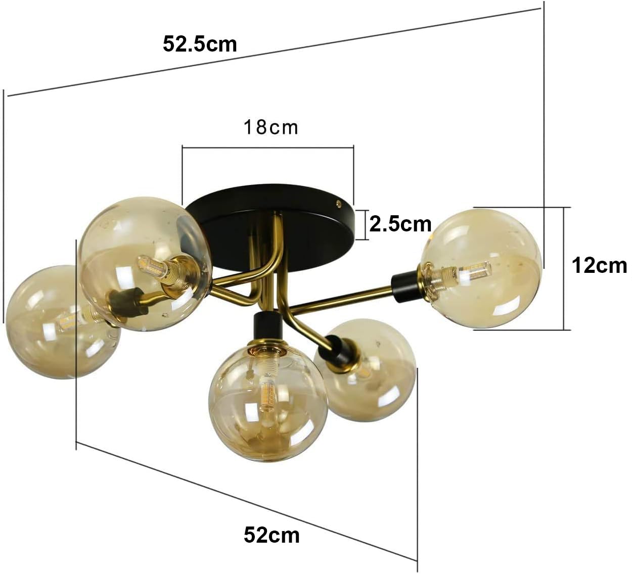 ZMH Kronleuchter Glaskugel Deckenlampe Wohnizimmer - Deckenleuchte Schlafzimmer Vintage Wohnzimmerlampe G9 Retro Schalfzimmerlampe Esszimmer 5 Flammig für Arbeitszimmer Büro Küche (ohne Leuchtmittel)