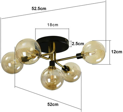 ZMH Kronleuchter Glaskugel Deckenlampe Wohnizimmer - Deckenleuchte Schlafzimmer Vintage Wohnzimmerlampe G9 Retro Schalfzimmerlampe Esszimmer 5 Flammig für Arbeitszimmer Büro Küche (ohne Leuchtmittel)