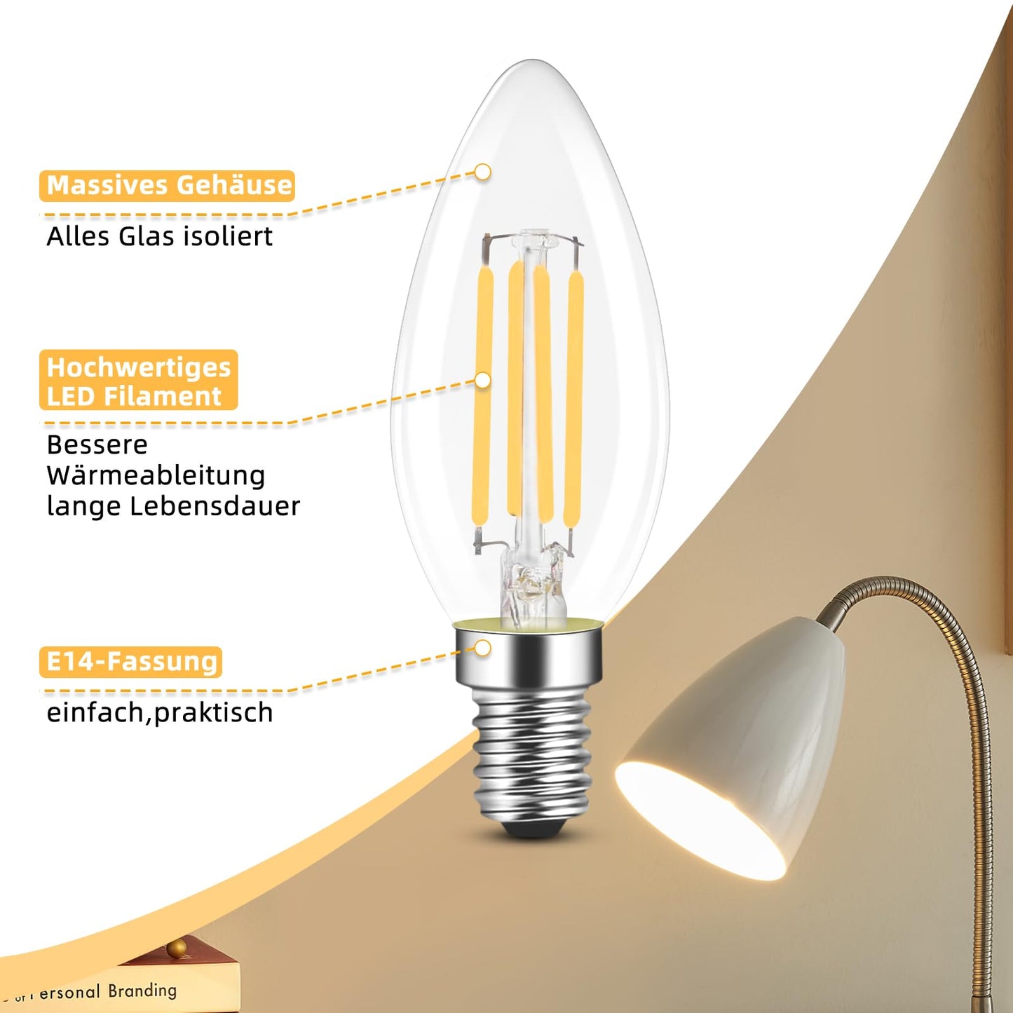 ZMH 10er pack LED E14 Glühbirne Leuchtmittel: Warmweiß Lampe kerze 4W 2700K Filament Birne Retro Edison C35 Glühlampe Vintage Light Bulb Glas Energiesparlampe - Nicht Dimmbar