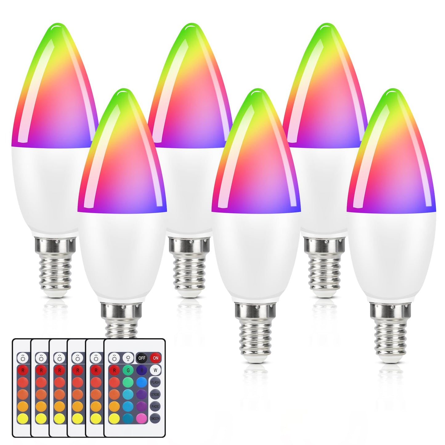 ZMH E14 LED Lampe RGB Glühbirne: 6er Pack Leuchtmittel Dimmbar mit Fernbedienung Farbwechsel Kerzen Glühlampe 4W 3000K Warmweiss Farbige Ambiente Edison Birne Deko für Party Bar Restaurant