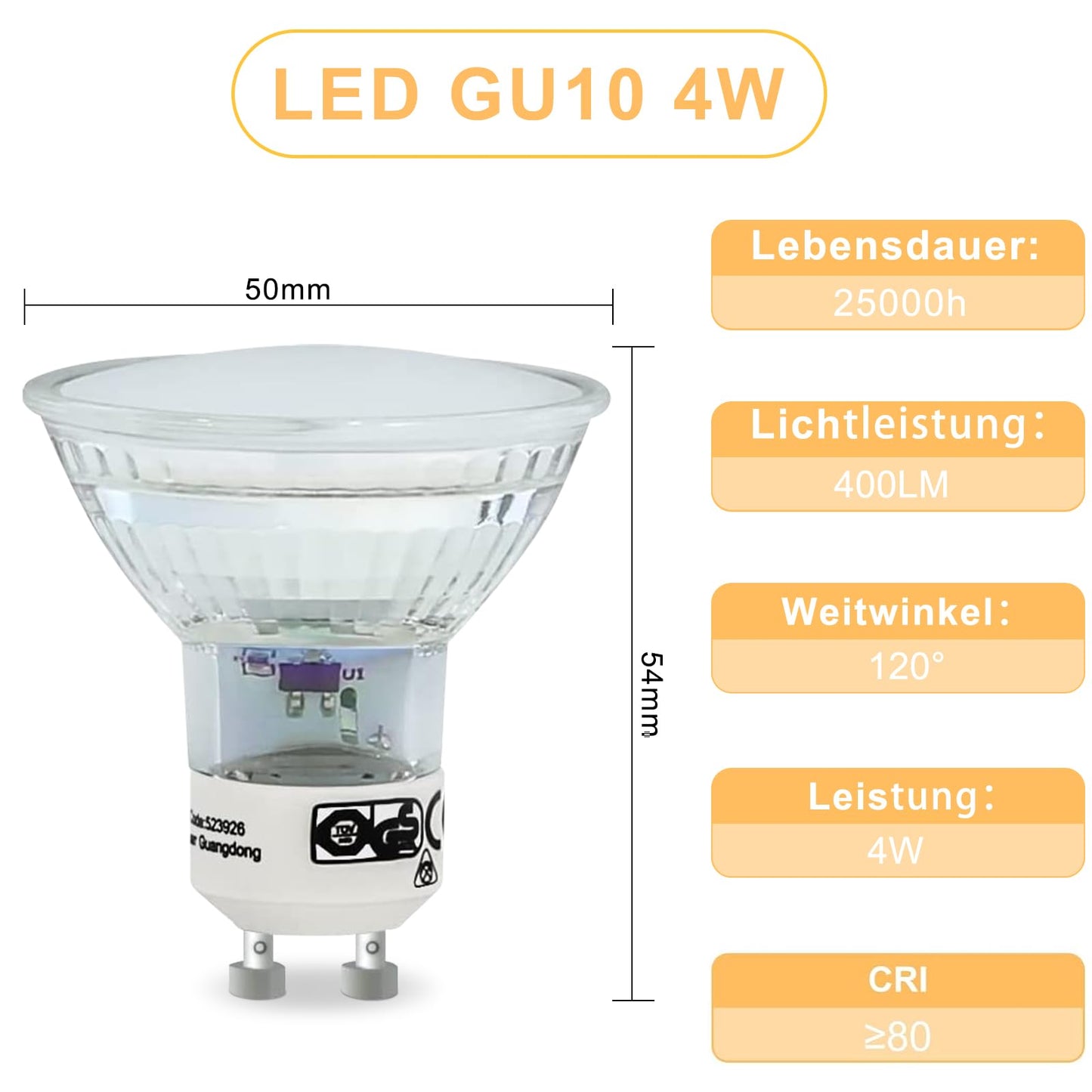 ZMH GU10 LED Warmweiss 5W Leuchtmittel Lampe Ersetzt 50W Glühbirne 3000K Energiesparlampe Abstrahlwinkel 110° Spot Nicht Dimmbar Reflektor Birne Glühlampen Strahler Spot LED GU10 6 pack