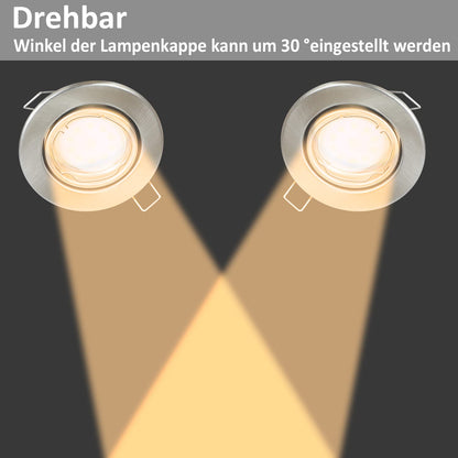 ZMH 12ER Einbaustrahler GU10 Set Einbaurahmen - GU10 Fassungen 230V Lochdurchmesser 50mm mit Sockel in Edelstahl Einbauleuchte Rahmen Einbauspots Schwenkbar 30° Spot für LED Leuchtmittel Halogen