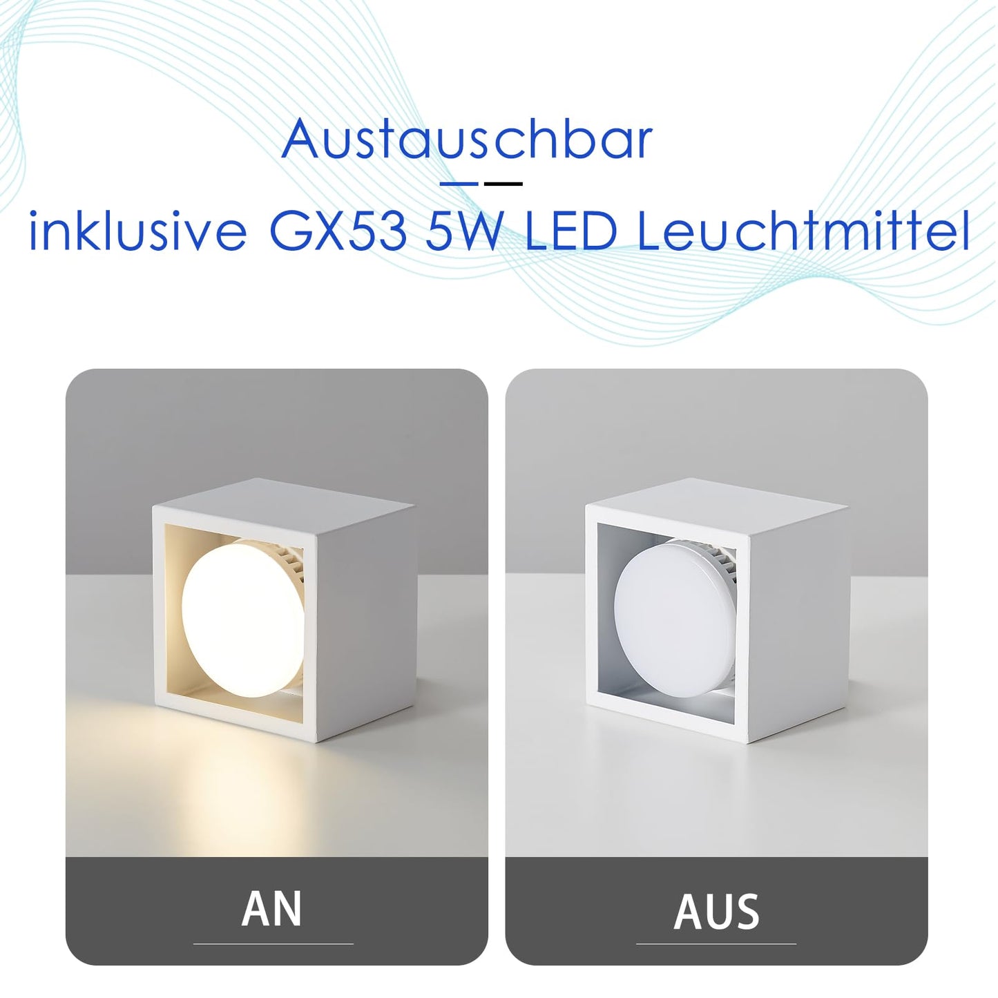 ZMH Deckenspots LED Weiß Aufbaustrahler - Spots Deckenleuchte Aufputz Warmweiß Deckenstrahler Eckig GX53 Spotleuchte 5W Flach Aufbauspot Schwenkbar für Küche Wohnzimmer Esszimmer Korridor Flur