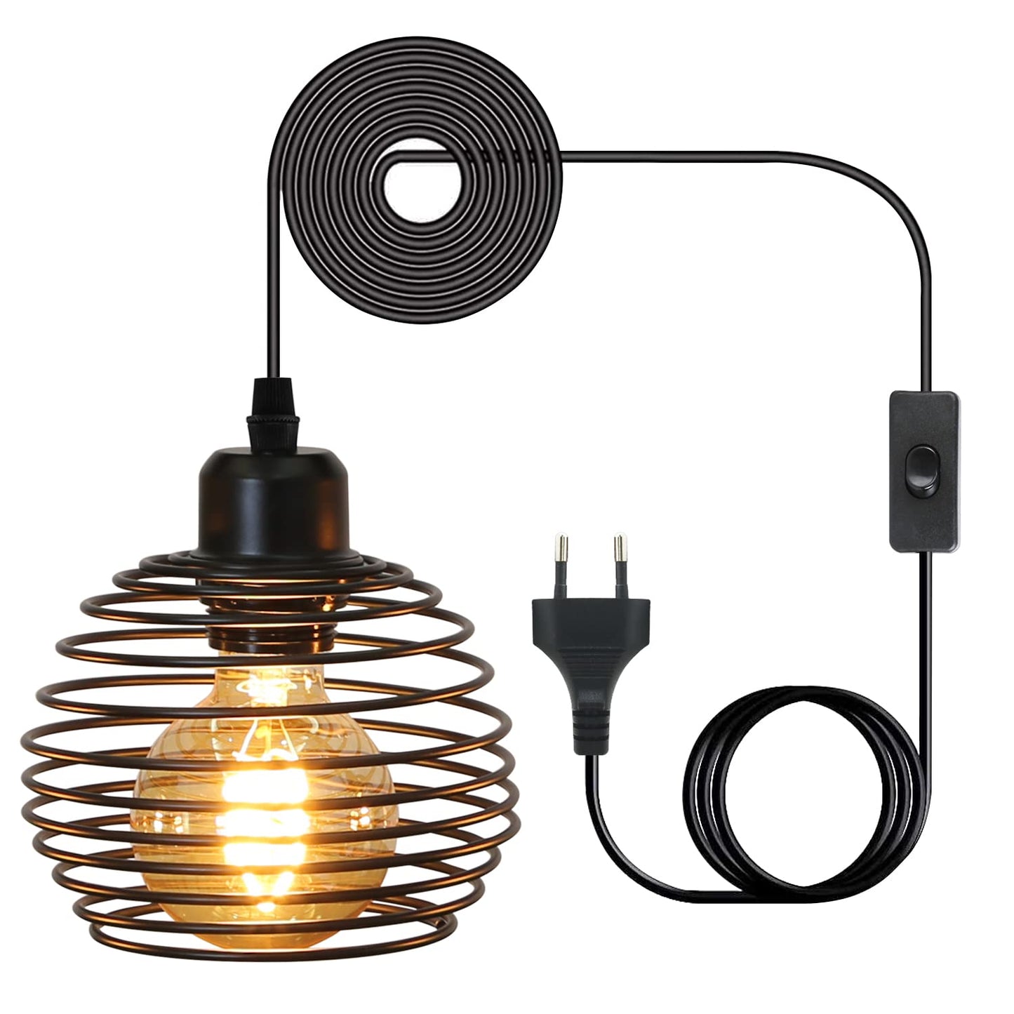 ZMH Pendelleuchte Vintage Hängelampe Industrial - Schwarz 1.5M Pendellampe Esstisch mit Schalter Stecker E27 Retro Lampenfassung 1fla. Max.60W Hängeleuchte für Schlafzimmer Wohnzimmer Küche Restaurant