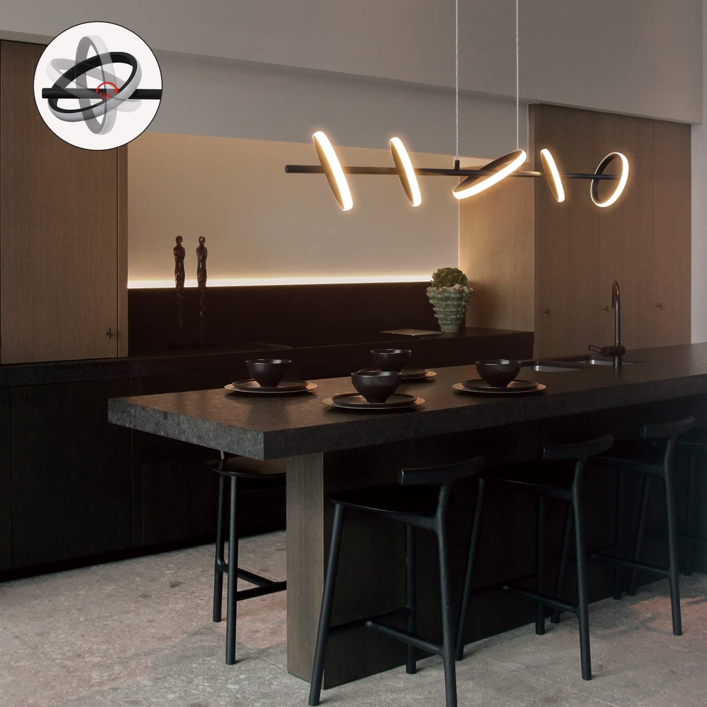 ZMH LED Pendelleuchte Esstisch Hängelampe Schwarz Esszimmerlampe Modern Dimmbar Esstischlampe mit Fernbedienung 42W Ring Hängeleuchte 150CM Höhenverstellbar Wohnzimmer Pendellampe für Esszimmer