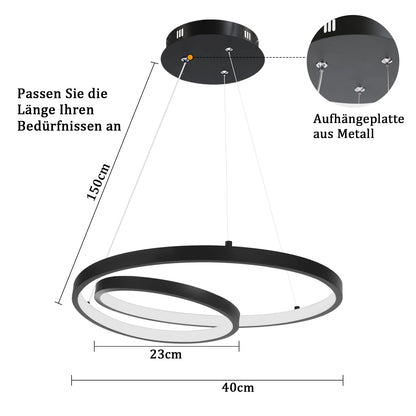 ZMH Pendelleuchte Esstisch Hängelampe LED: 40CM Schwarz Hängend Lampe Dimmbar Hängeleuchte Design Esszimmerlampe Modern Esstischlampe mit Fernbedienung Pendellampe für Wohnzimmer Schlafzimmer Küche