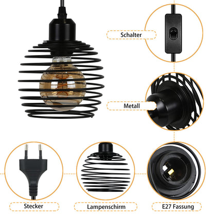 ZMH Pendelleuchte Vintage Hängelampe Industrial - Schwarz 1.5M Pendellampe Esstisch mit Schalter Stecker E27 Retro Lampenfassung 1fla. Max.60W Hängeleuchte für Schlafzimmer Wohnzimmer Küche Restaurant