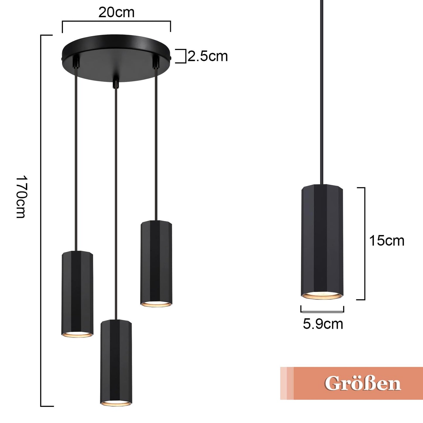 ZMH Hängeleuchte Esstisch Schwarz 3 Flammig - Hängelampe GU10 Wohnzimmer Pendelleuchte Modern Esszimmerlampe Hängend Metall Industrial für Innen Küche Schlafzimmer