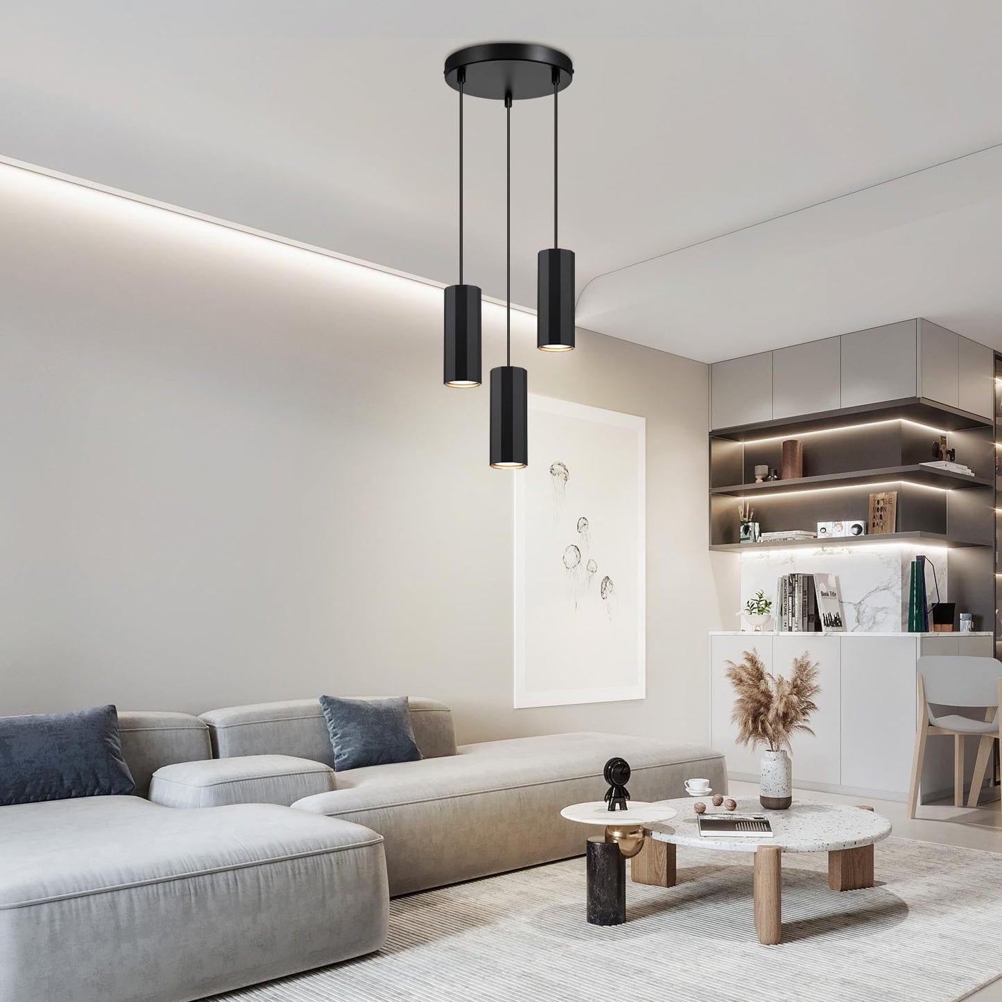 ZMH Hängeleuchte Esstisch Schwarz 3 Flammig - Hängelampe GU10 Wohnzimmer Pendelleuchte Modern Esszimmerlampe Hängend Metall Industrial für Innen Küche Schlafzimmer