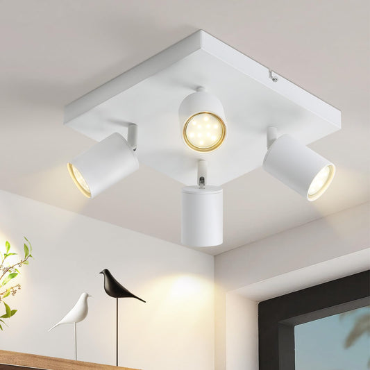 ZMH LED Deckenleuchte 4 Flammig: GU10 Deckenstrahler Weiß Deckenlampe Spots 330°Schwenkbar Deckenspots Industrial Wandstrahler Modern Flurlampe für Wohnzimmer Schlafzimmer Küche Ohne Leuchtmittel