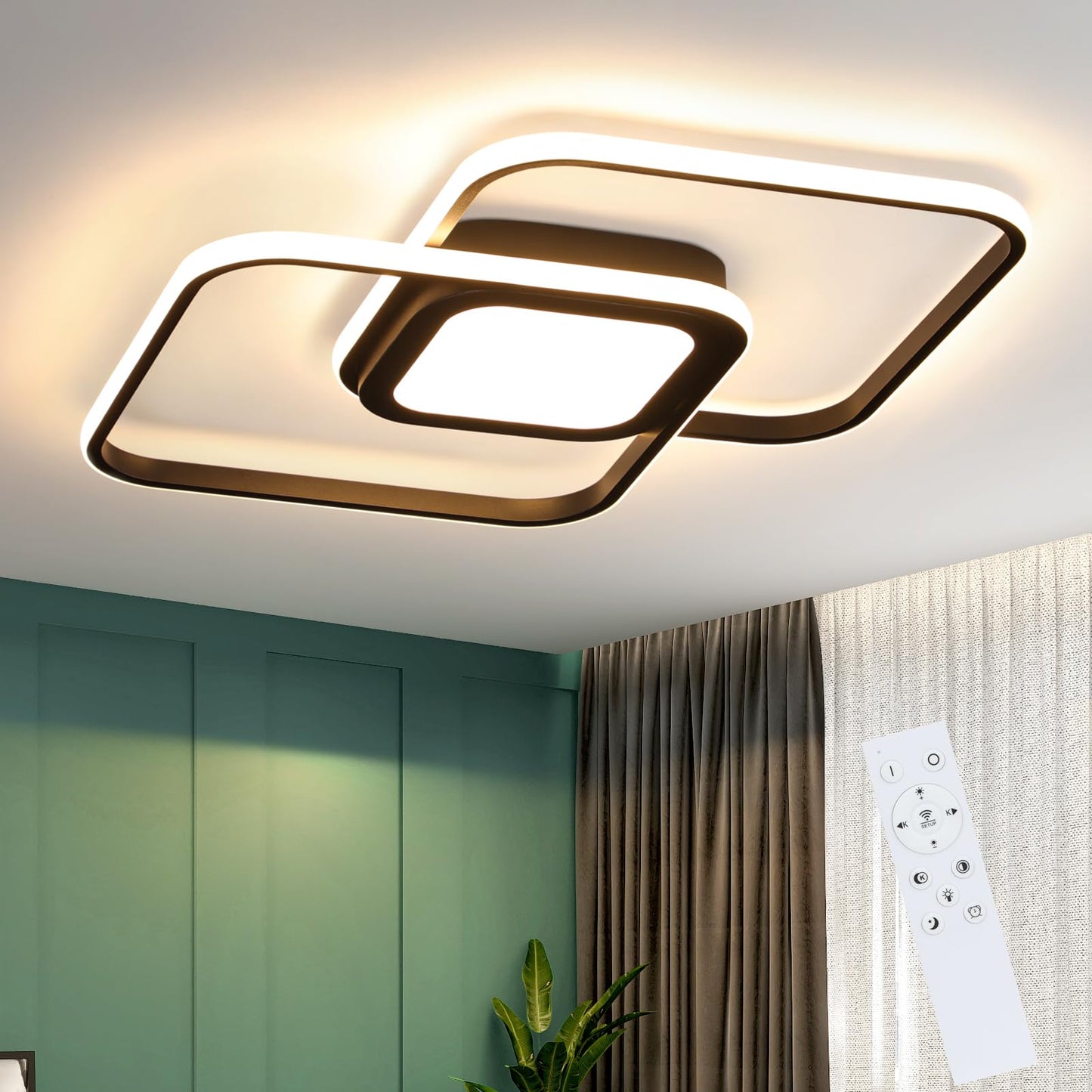 ZMH LED Deckenleuchte Wohnzimmer Deckenlampe - Schwarz Modern Schlafzimmerlampe 48W Dimmbar mit Fernbedienung Metall Design Wohnzimmerlampe für Schlafzimmer Küche Kinderzimmer Esszimmer