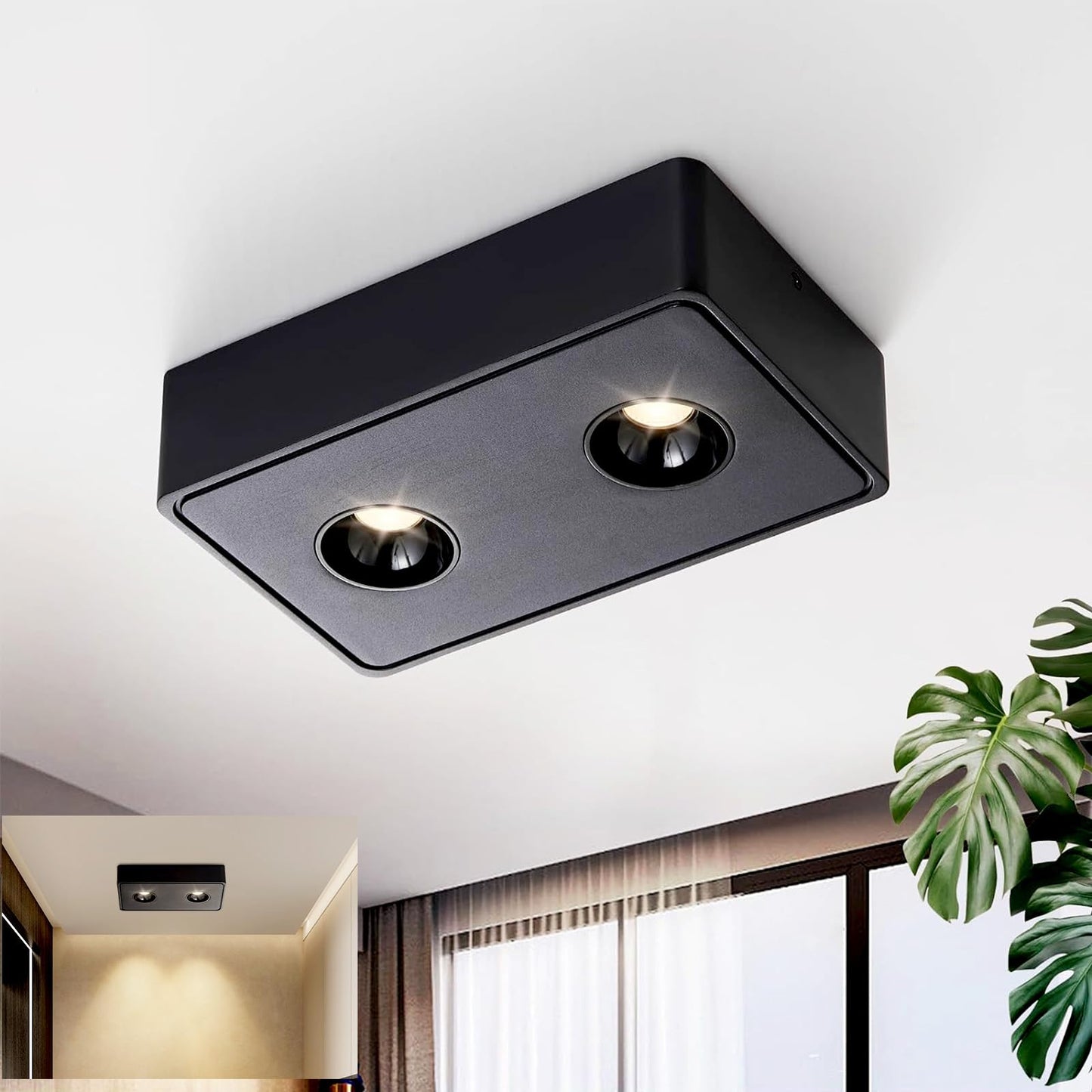 ZMH Spots Deckenleuchte LED Aufputz - Schwarz Aufbaustrahler mit 2 Flammig Deckenspots 14W Warmwei? Deckenstrahler Eckig Modern Spotbaken Flach Aufbauspot f¨¹r K¨¹che Wohnzimmer Esszimmer Korridor Flur