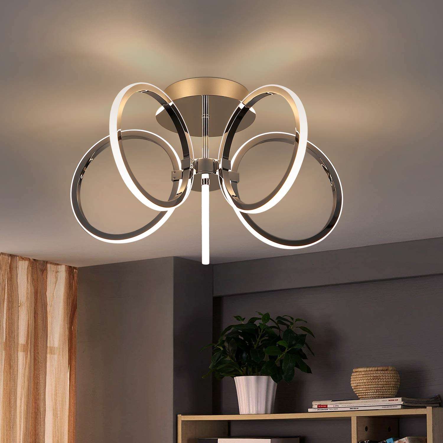 ZMH Deckenlampe LED Deckenleuchte Wohnzimmer: Modern 37W Wohnzimmerlampe ‎Chrom 5 Ringe Schlafzimmerlampe Design 3000K Warmweiß Deckenbeleuchtung Metall Schlafzimmer Arbeitszimmer Büro Kinderzimmer [Energieklasse G]