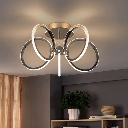 ZMH Deckenlampe LED Deckenleuchte Wohnzimmer: Modern 37W Wohnzimmerlampe ‎Chrom 5 Ringe Schlafzimmerlampe Design 3000K Warmweiß Deckenbeleuchtung Metall Schlafzimmer Arbeitszimmer Büro Kinderzimmer [Energieklasse G]