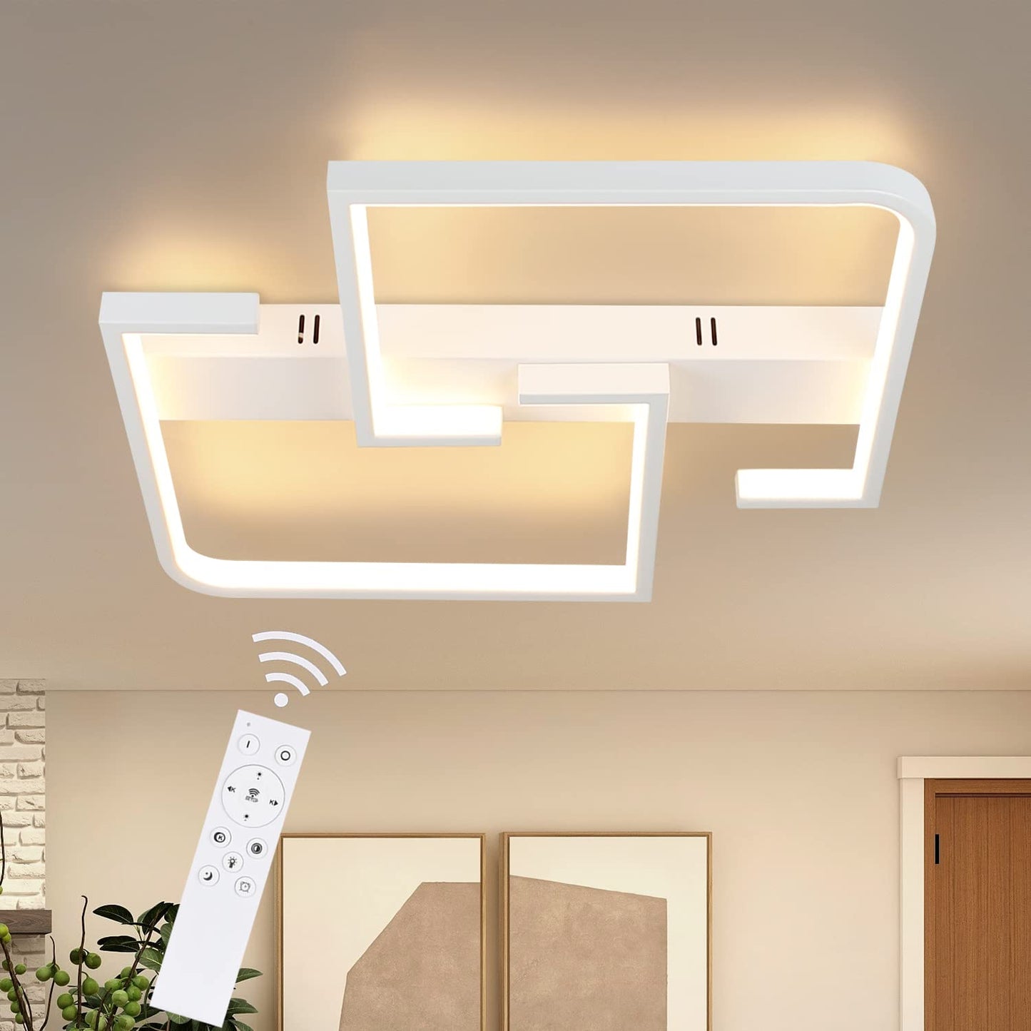 ZMH Deckenlampe LED Deckenleuchte Wohnzimmer 35W Dimmbar Wohnzimmerlampe Modern mit Fernbedienung Weiß Schlafzimmerlampe aus Metall Quadratisch Design Lampe für Schlafzimmer Küche flur