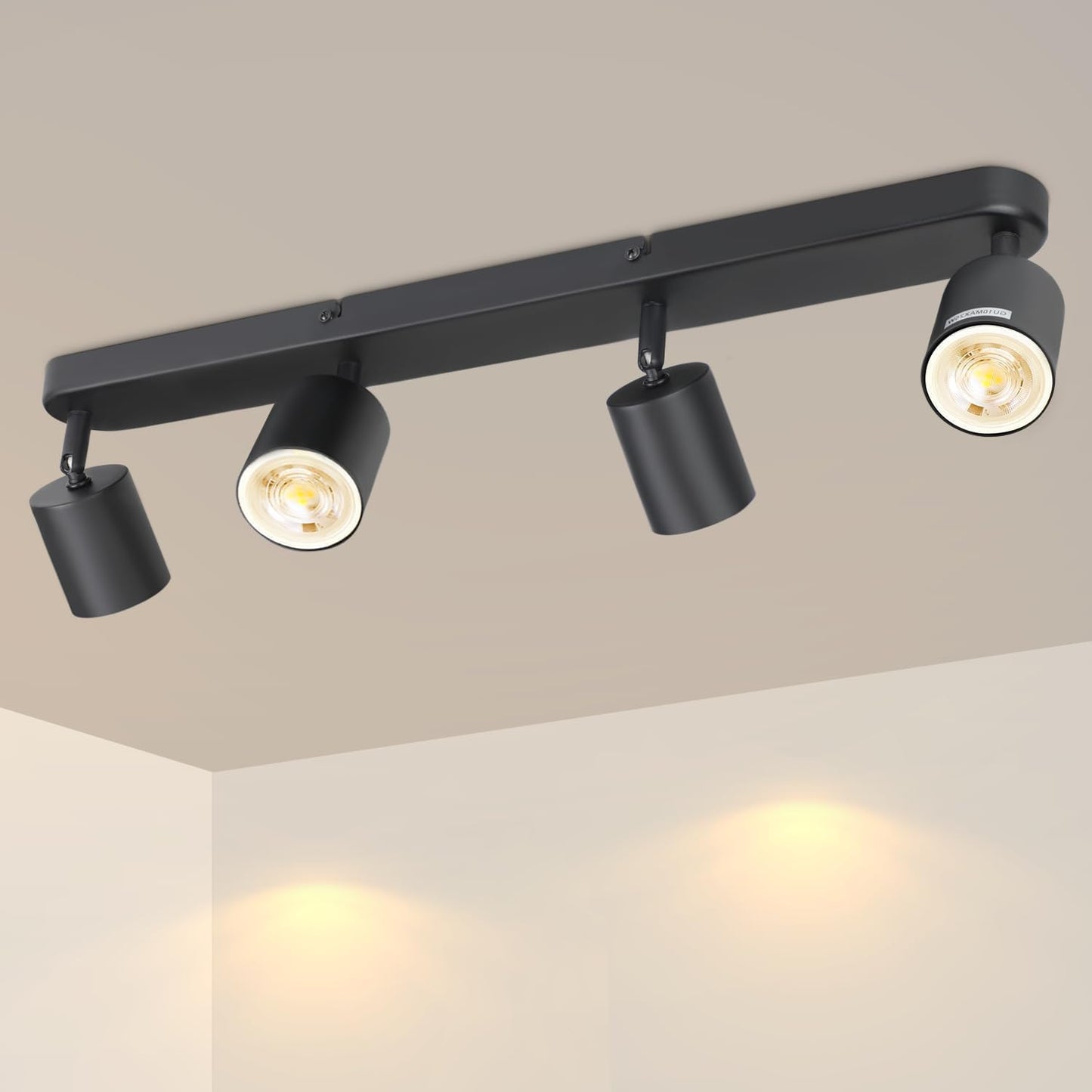 ZMH Deckenleuchte mit 4 Flammig Schwarz Deckenstrahler - Deckenlampe Wohnzimmer Modern GU10 Deckenspots Metall Schwenkbar Design Wohnzimmerlampe für Flur Schlafzimmer Gänge Esszimmer - Ohne Glühbirne