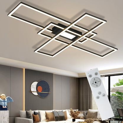 ZMH Deckenlampe LED Deckenleuchte Dimmbar - 50W Wohnzimmerlampe Schwarz mit Fernbedienung Modern Design Schlafzimmerlampe Wohnzimmer Schlafzimmer Deckenbeleuchtung Geometrisch für Küche Flur