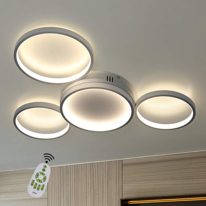 ZMH LED Deckenleuchte Deckenlampe Wohnzimmer - Weiß Schlafzimmerlampe mit Fernbedienung Dimmbar 52W Modern Wohnzimmerlampe mit 4 Metall Ringe Design für Schlafzimmer Kinderzimmer Esszimmer Büro