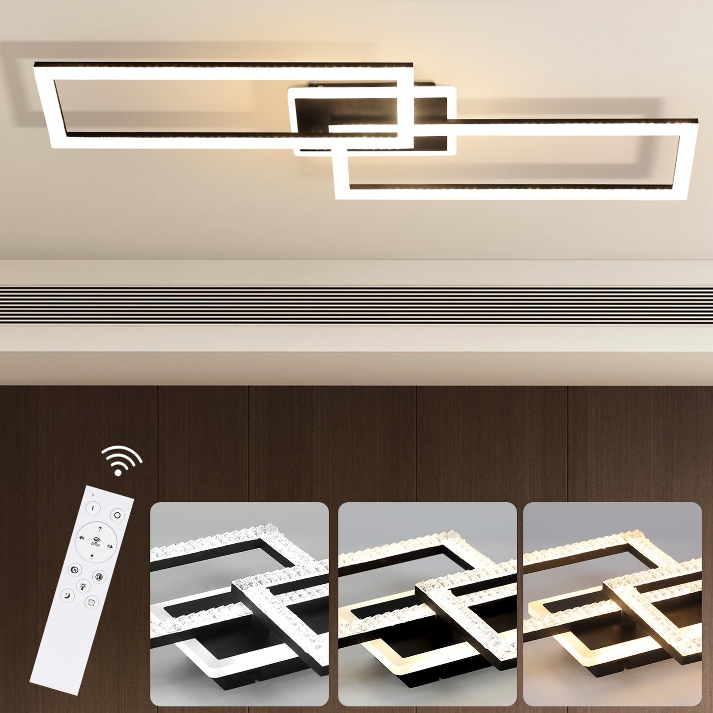 ZMH Deckenlampe LED Deckenleuchte Wohnzimmer - Wohnzimmerlampe Dimmbar Schlafzimmerlampe Modern Design Küchenlampe 56W Schwarz Deckenbeleuchtung mit Fernbedienung für Schlafzimmer Küche Büro