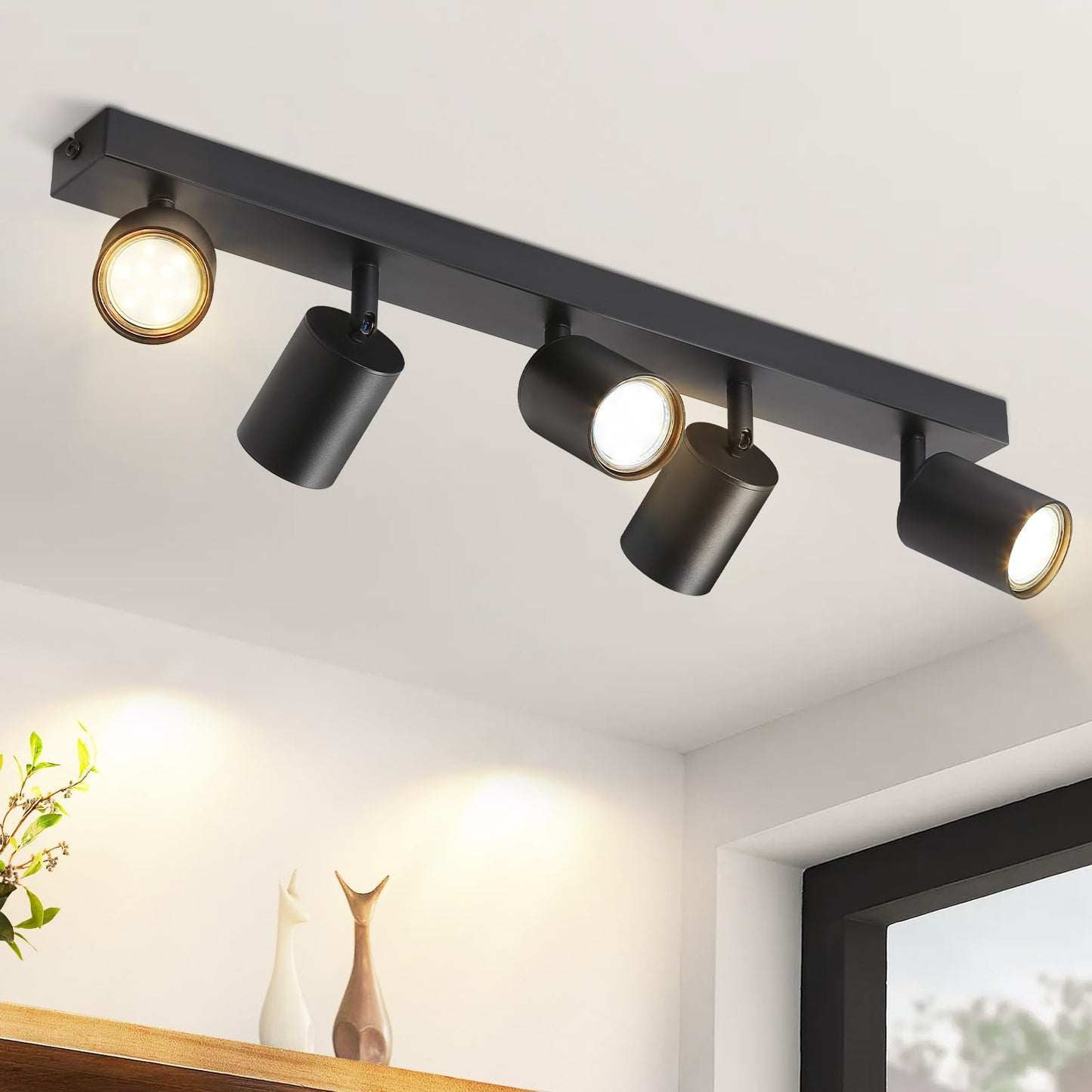 ZMH LED Deckenleuchte Schwarz Deckenstrahler: GU10 Deckenlampe Spots 5 Flammig 330°Schwenkbar Deckenspots Modern Flurlampe Industrial Wandstrahler für Wohnzimmer Schlafzimmer Küche Ohne Leuchtmittel