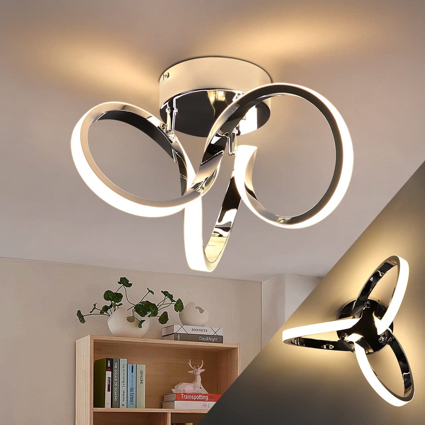 ZMH LED Deckenleuchte Deckenlampe Wohnzimmer - Wohnzimmerlampe Schlafzimmer Modern 31CM Schlafzimmerlampe 19W 3000K Warmweiß Flurlampe Flur Chrom Deckenbeleuchtung für Büro Arbeitszimmer Kinderzimmer