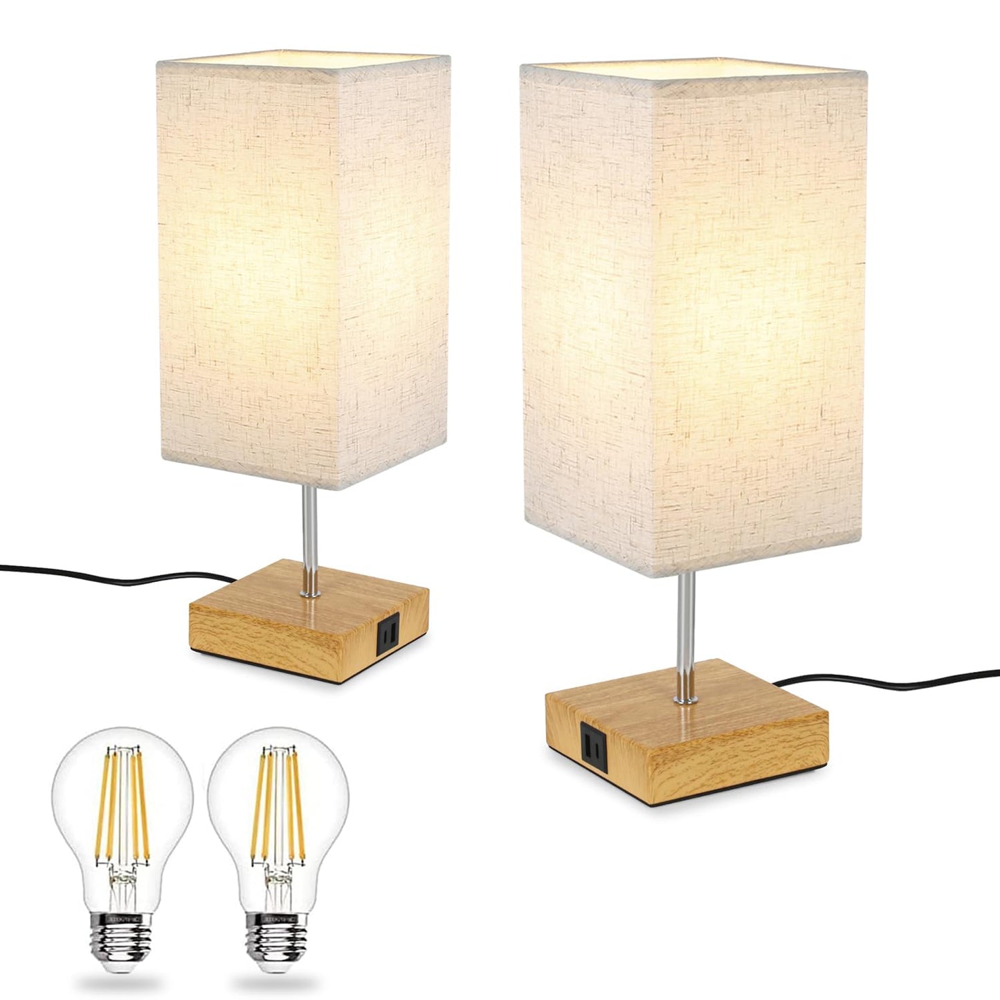 ZMH Tischlampe Dimmbar Touch Nachttischlampe - USB Vintage Schreibtischlampe mit Ladefunktion E27 Aufladbar Nachtlicht mit Stoff Lampenschirm für Schlafzimmer Geschenk Esszimmer Wohnzimmer