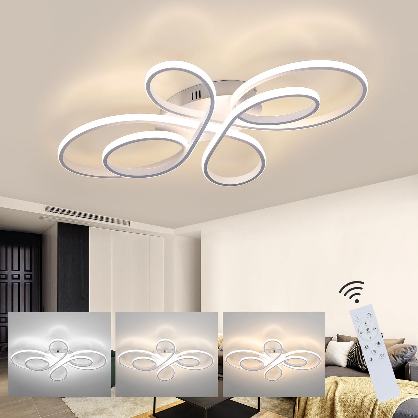 ZMH Deckenlampe LED Deckenleuchte Dimmbar - Wohnzimmerlampe 80cm Wohnzimmer 78W Modern Schlafzimmerlampe Schlafzimmer Weiß mit Fernbedienung Design Deckenbeleuchtung Groß für Esszimmer Büro Küche