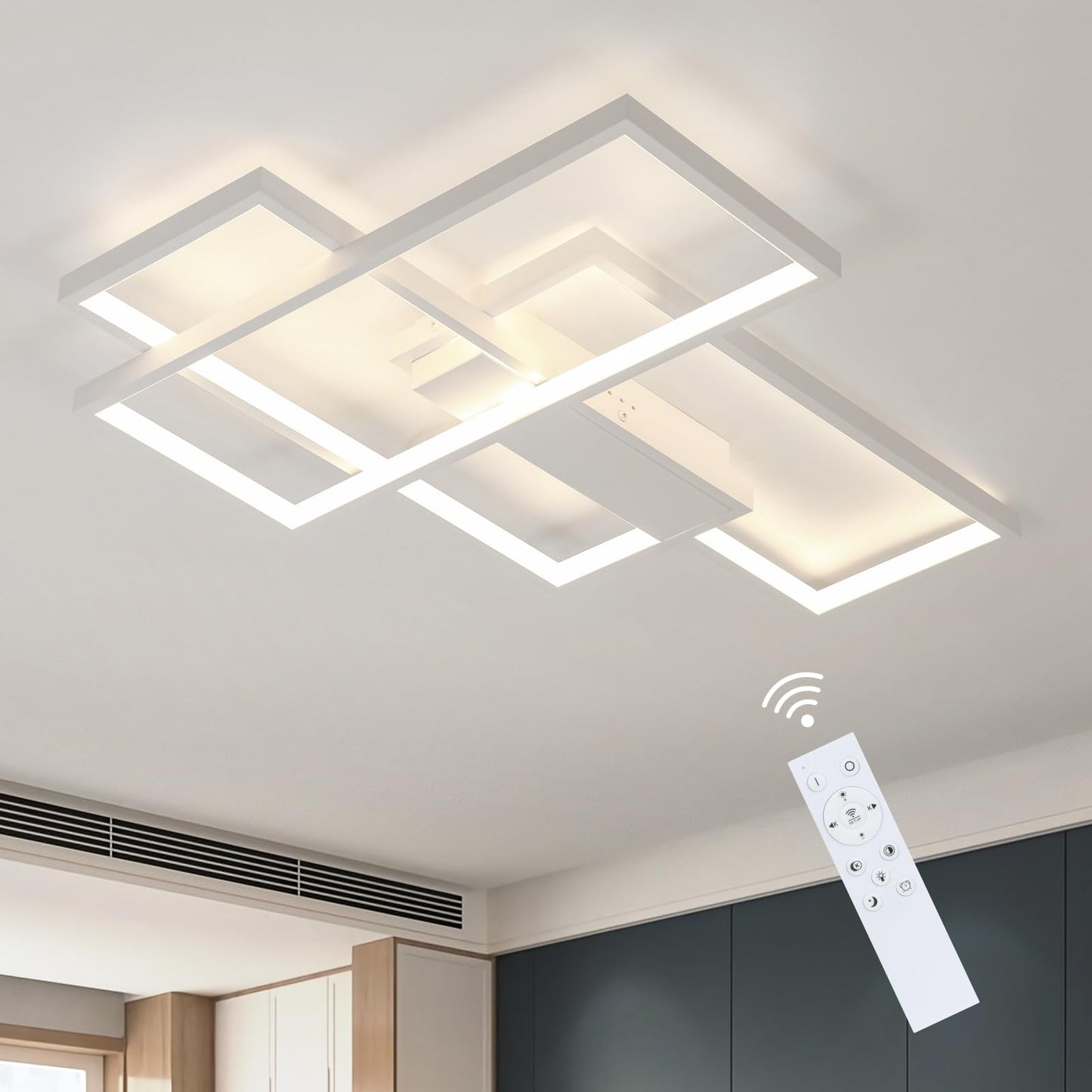 ZMH Deckenlampe LED Dimmbar Deckenleuchte: 65CM Weiß Wohnzimmerlampe 65W Modern Schlafzimmerlampe Geometrisch Küchenlampe Design Bürolampe mit Fernbedienung für Wohnzimmer Schlafzimmer Küche Büro