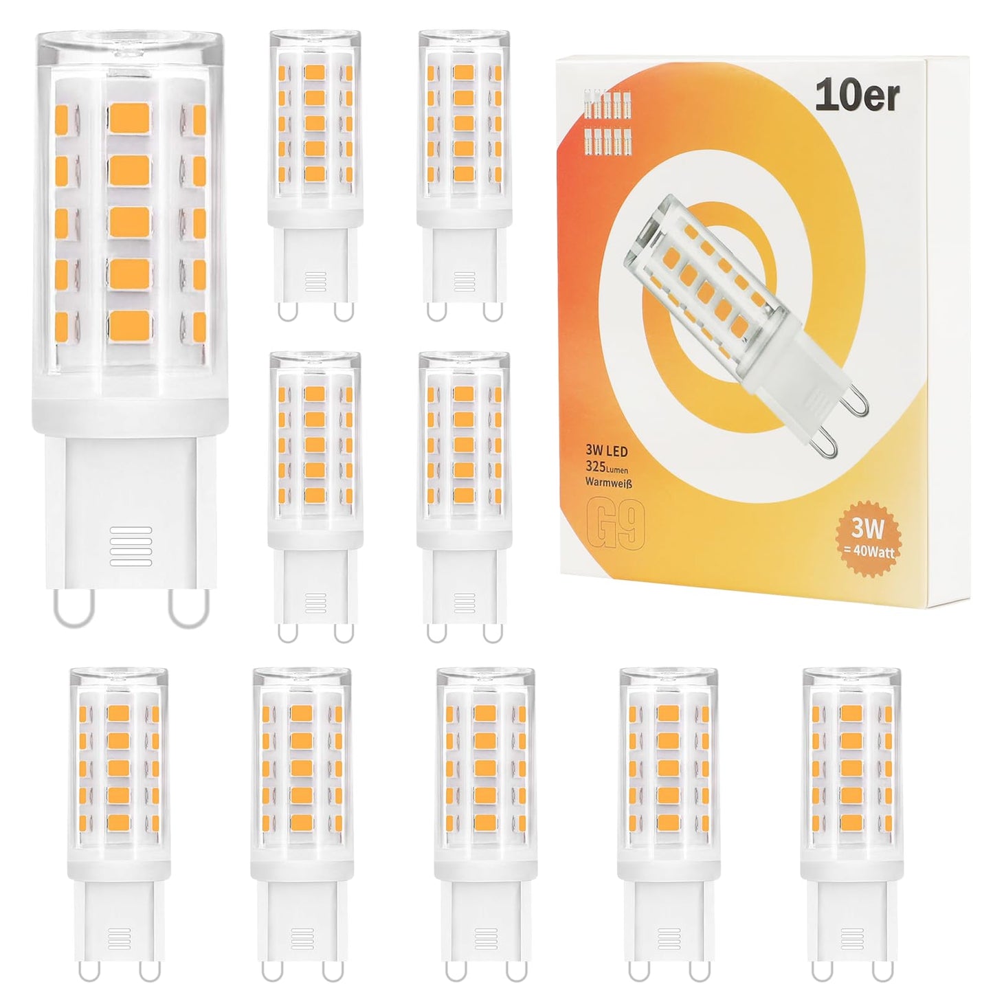 ZMH 10er pack G9 Led Leuchtmittel - Warmweiß 3000K LED Lampe 230V Glühbirne 3W Ersatz 28W 30W 40W Halogenlampe, G9 Sockel Glühlampe, Klein Birne Energiesparlampe, Nicht Dimmbar