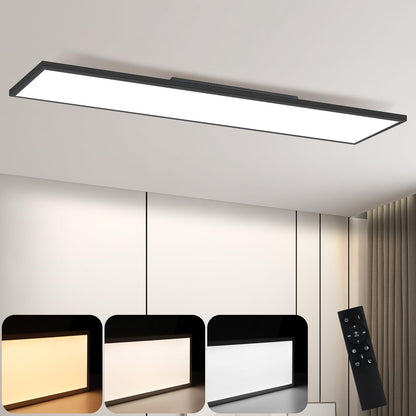 ZMH LED Panel Schwarz Deckenleuchte Dimmbar - Flach Deckenlampe Büro mit Fernbedienung Modern Wohnzimmerlampe 100x25CM Küchenlampe 42W Deckenpanel Schwarz Büroleuchte für Schlafzimmer Küche Flur