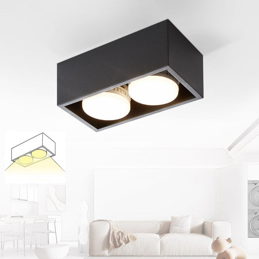 ZMH Deckenspots LED Aufbauspot - Schwarz Aufbaustrahler mit 2 Flammig Schwenkbar Deckenstrahler Warmweiß Aufbauleuchte Modern 2x5W GX53 Eckig Flach für Küche Wohnzimmer Esszimmer Korridor Flur