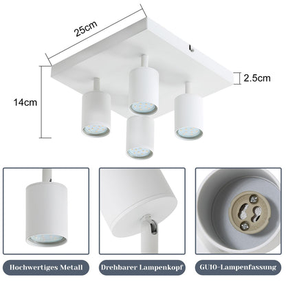 ZMH LED Deckenleuchte 4 Flammig: GU10 Deckenstrahler Weiß Deckenlampe Spots 330°Schwenkbar Deckenspots Industrial Wandstrahler Modern Flurlampe für Wohnzimmer Schlafzimmer Küche Ohne Leuchtmittel