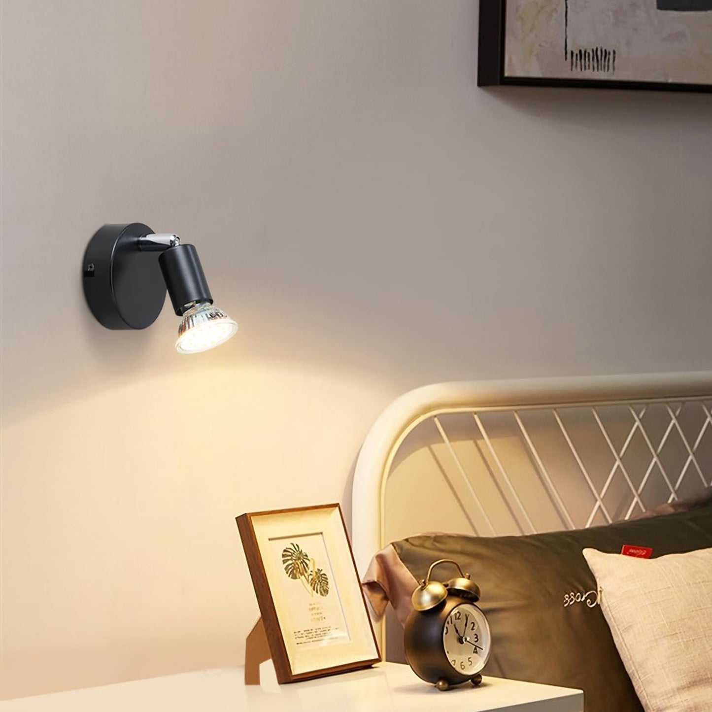 ZMH Wandleuchte Innen Wandstrahler Modern - Schwarz Wandlampe Wandspot GU10 Schwenkbar 350° Wandbeleuchtung Wand Lampen Stoffschrim MAX.40W Metall für flur Küche, ohne Leuchtmittel