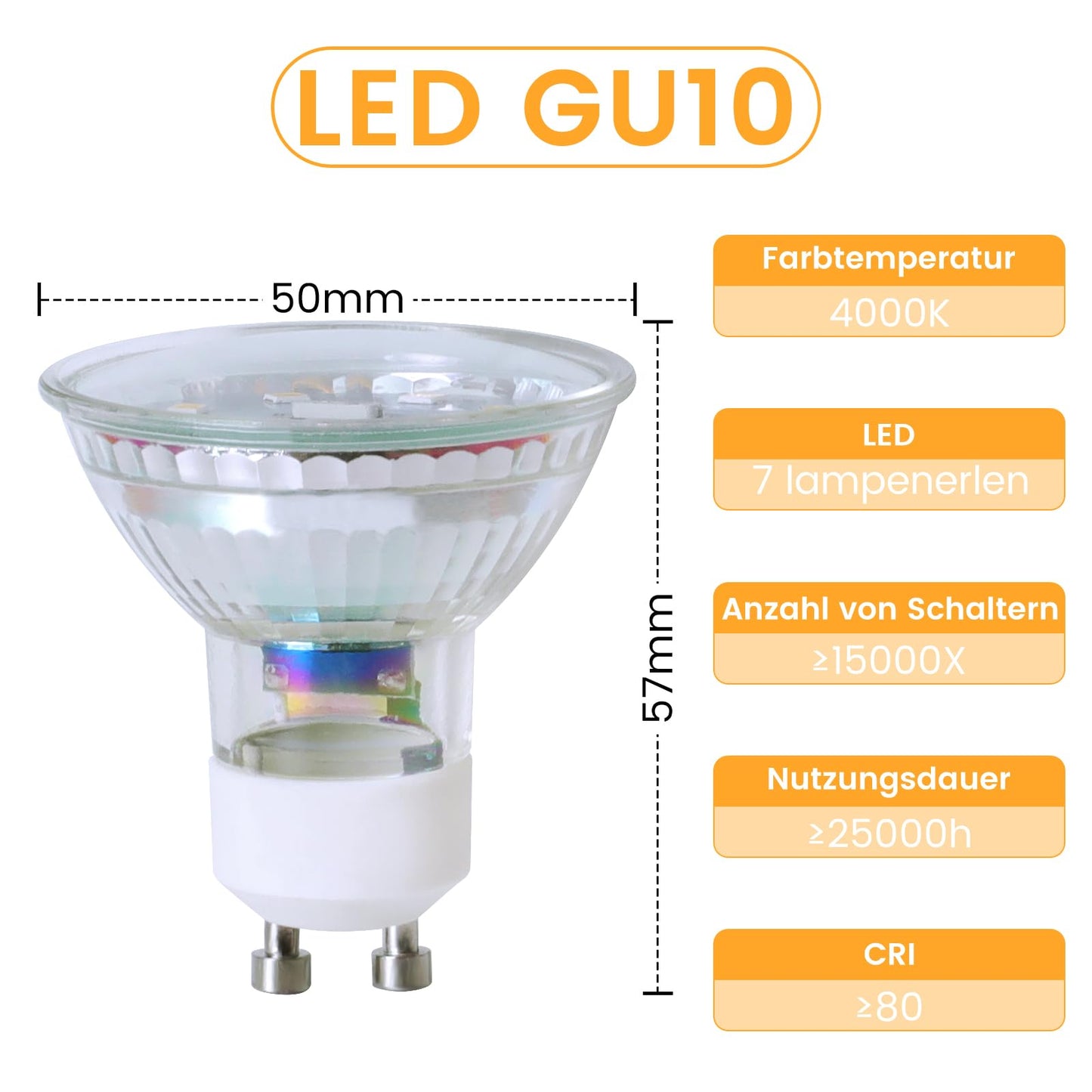 ZMH GU10 LED Neutralweiss 5W Leuchtmittel Lampe Ersetzt 50W Glühbirne 4000K Energiesparlampe Abstrahlwinkel 110° Spot Nicht Dimmbar Reflektor Birne Glühlampen Strahler Spot LED GU10 6 pack