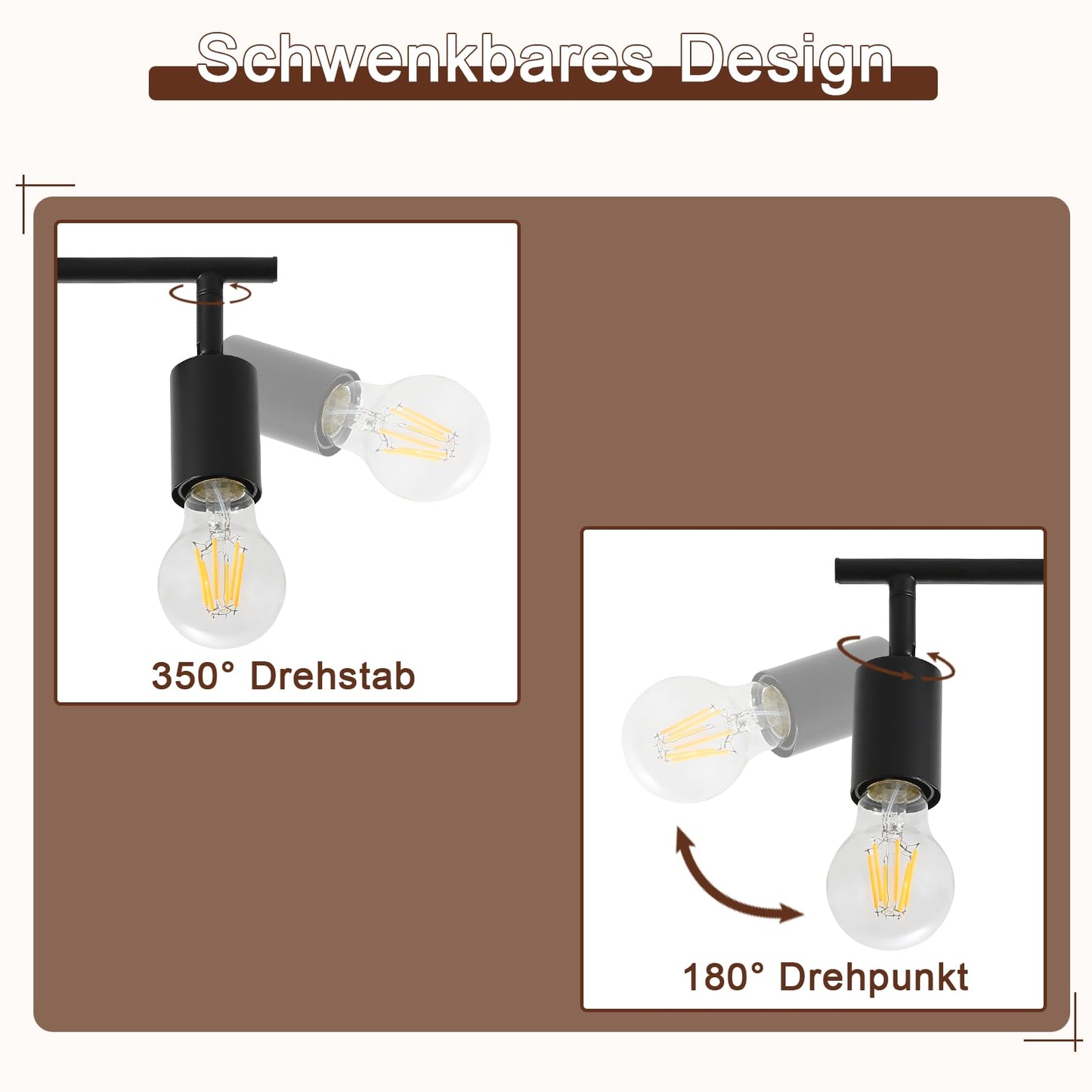 ZMH 2ER Deckenleuchte Schwarz Deckenlampe 2 Flammig - E27 Deckenstrahler Vintage Flur Deckenspot Schwenkbar 350° Spots Industrial küchenlampe für Küche Wohnzimmer Schlafzimmer (ohne Leuchtmittel)