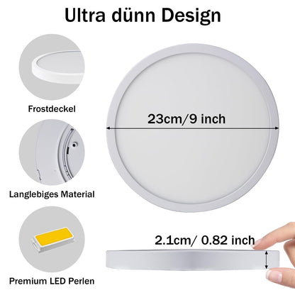 ZMH LED Deckenleuchte Rund Flach - 2ER Deckenlampe 24W Modern Weiß LED Panel Flurlampe Neutralweiß 4000K, 23CM IP44 für Küche Büro Wohnzimmer Badezimmer Kinderzimmer Schlafzimmer, Ultra Dünn