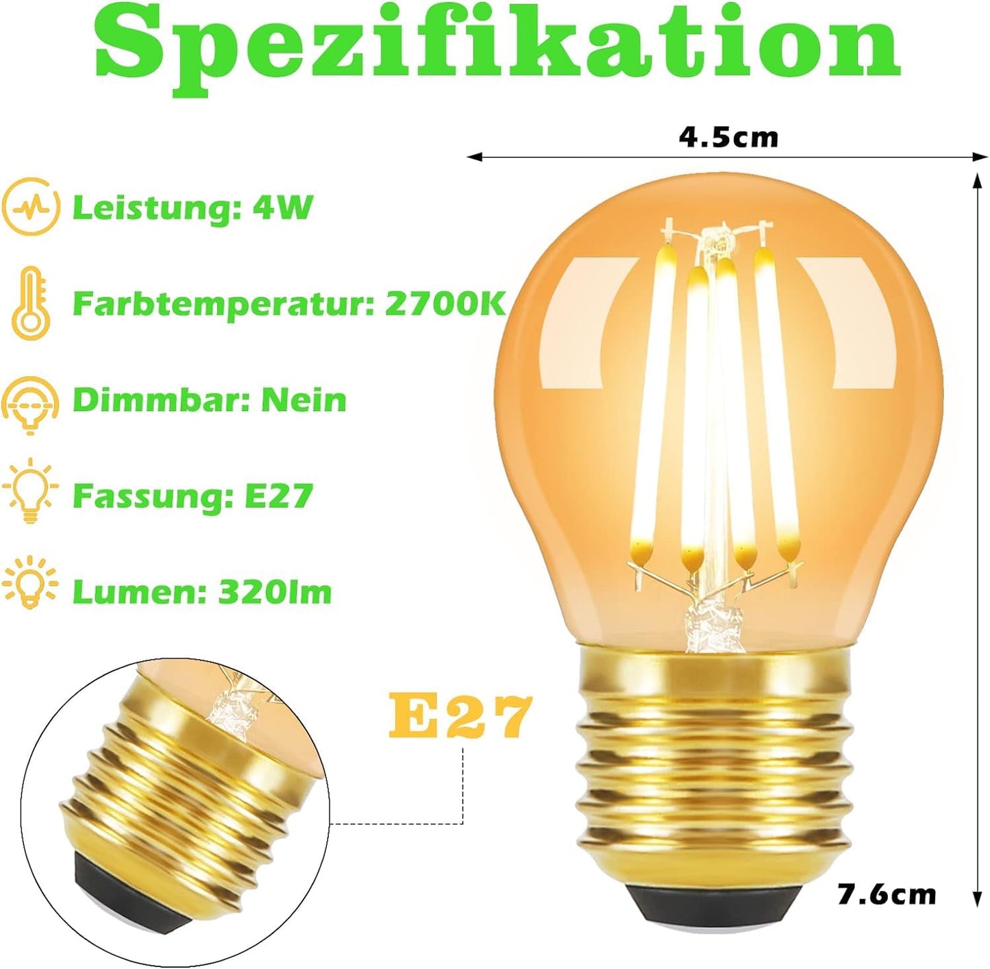 ZMH LED Lampe E27 Glühbirne: G45 Vintage Glühlampe 6 stück Edison Retro Birne Warmweiss 2700K Bulbs 4W Warmweiß Filament Leuchtmittel Glas Antike Energiesparlampe für Hotel Café Haus Bar