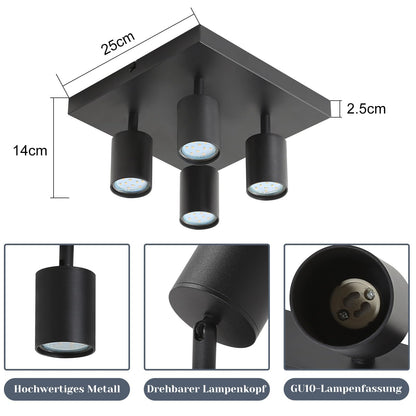 ZMH LED Deckenleuchte 4 Flammig: GU10 Deckenstrahler Schwarz Deckenlampe Spots 330°Schwenkbar Deckenspots Industrial Wandstrahler Modern Flurlampe für Wohnzimmer Schlafzimmer Küche Ohne Leuchtmittel