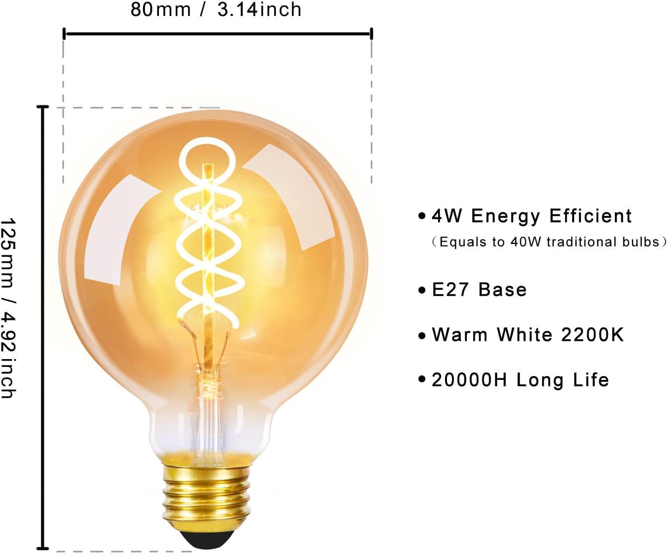 ZMH LED Glühbirne E27 Vintage Lampe: 3 Pack G80 Retro Edison Glühlampe 4W Dekorative Globelampen Warmweiß Filament Birne 2200K für Nostalgie und Beleuchtung im Restaurant Haus Café Bar