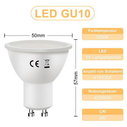 ZMH GU10 LED Warmweiss - LED Lampen 3000K Warmweiß 6W Leuchtmittel Ersetzt 60W Glühlampen Energiesparlampe Abstrahlwinkel 110° Glühbirne Nicht Dimmbar GU10 Reflektor Strahler Spot - 10er Pack