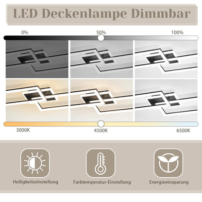 ZMH Deckenlampe LED Deckenleuchte Wohnzimmer - Wohnzimmerlampe Dimmbar Schlafzimmerlampe Modern Design Küchenlampe 56W Schwarz Deckenbeleuchtung mit Fernbedienung für Schlafzimmer Küche Büro