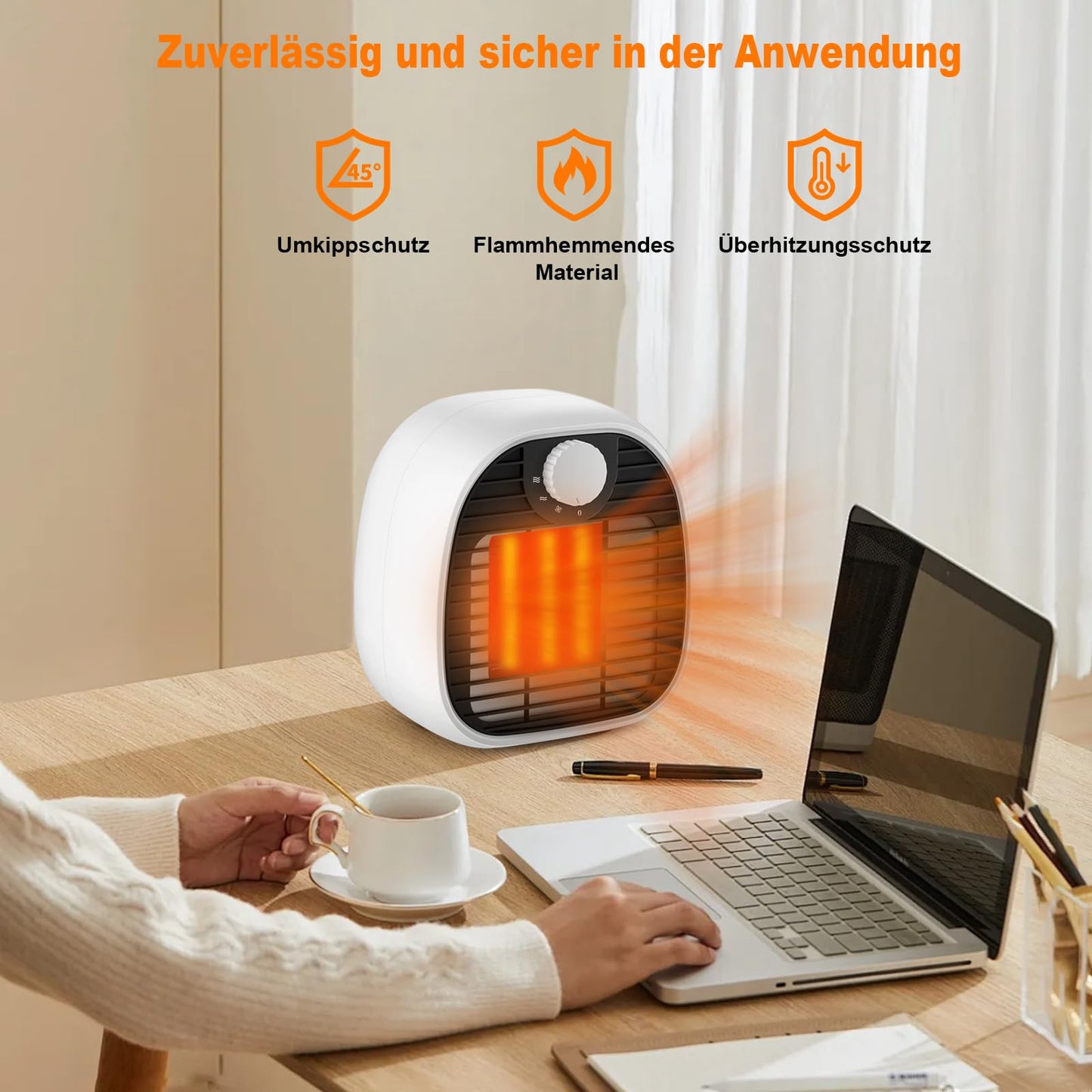 ZMH Heizlüfter Energiesparend Heizstrahler Keramik - 1000W 3 Modi Elektroheizung Klein Heizgerät Leise Mini mobiler Heizofen Weiß Steckdose für Wohnzimmer Schlafzimmer Büro