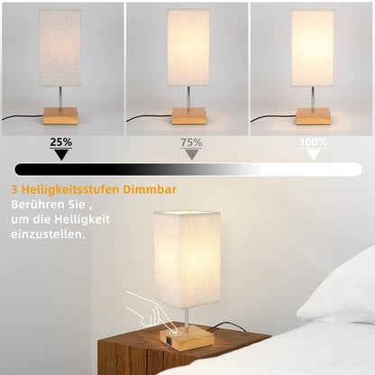 ZMH Tischlampe Dimmbar Touch Nachttischlampe - USB Vintage Schreibtischlampe mit Ladefunktion E27 Aufladbar Nachtlicht mit Stoff Lampenschirm für Schlafzimmer Geschenk Esszimmer Wohnzimmer