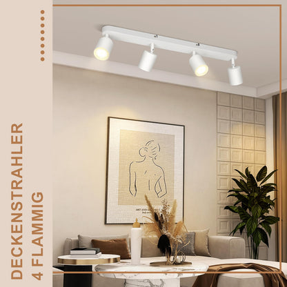 ZMH LED Deckenleuchte 4 Flammig Deckenstrahler - GU10 Deckenlampe Wohnzimmer Strahler Modern Deckenspot Schwenkbar Design Weiß Spot für Flur Schlafzimmer Esszimmer Küche Esstisch - Ohne Glühbirn