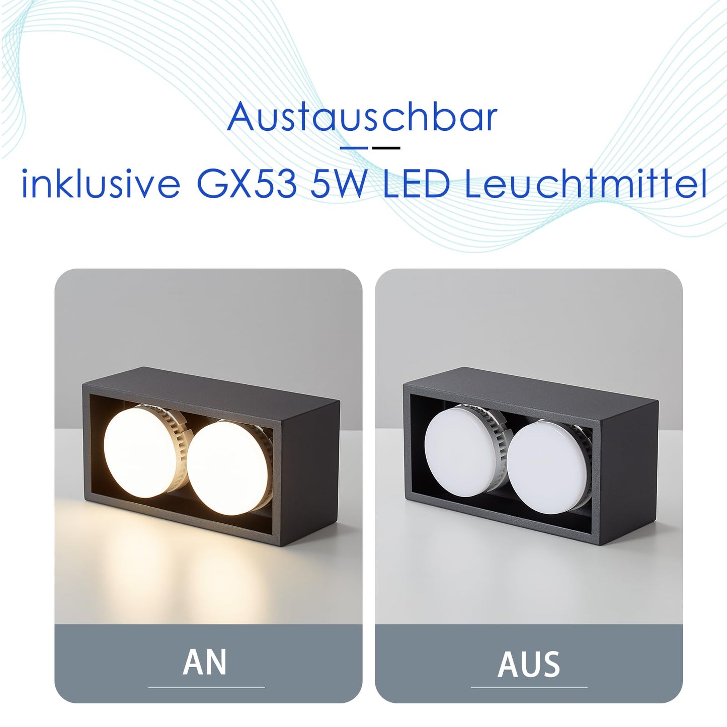 ZMH Deckenspots LED Aufbauspot - Schwarz Aufbaustrahler mit 2 Flammig Schwenkbar Deckenstrahler Warmweiß Aufbauleuchte Modern 2x5W GX53 Eckig Flach für Küche Wohnzimmer Esszimmer Korridor Flur